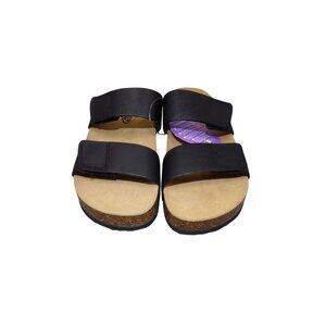 Plakton Womens Black Cork Sole Two-Strap Sandals Adjustable US 7.5 EU 38